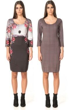 Animapop Neoprene Reversible Dress Bodycon‎ Painted Floral Artsy Edgy Scoop Neck